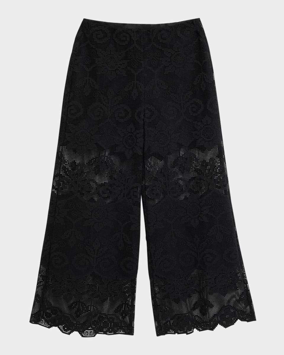 Gina Wide-Leg Geometric Floral Lace Pants